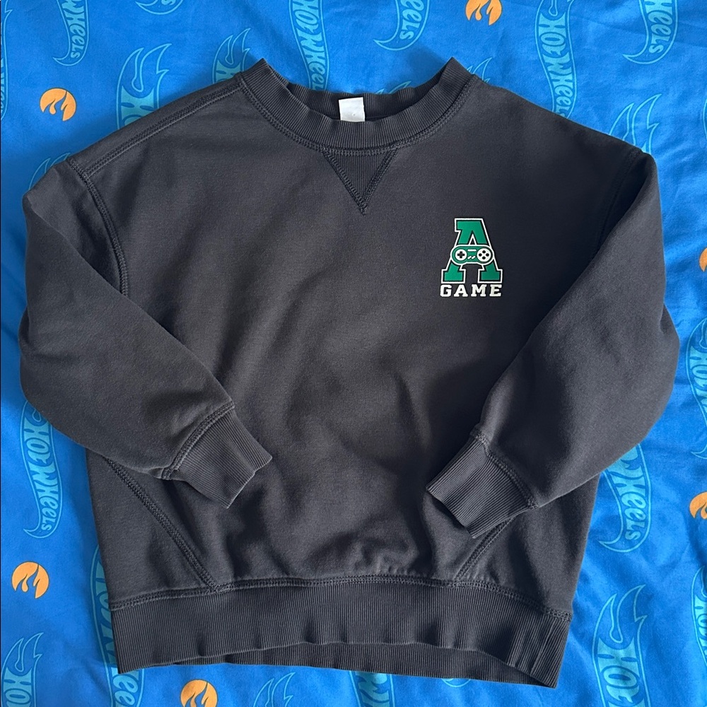 Old Navy Black Crewneck Sweatshirt with Green 'A' Game Logo